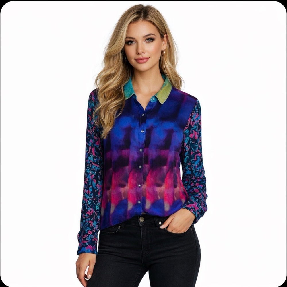 Anthropologie Bl^nk London Abstract Print Button Down Blouse Medium Large